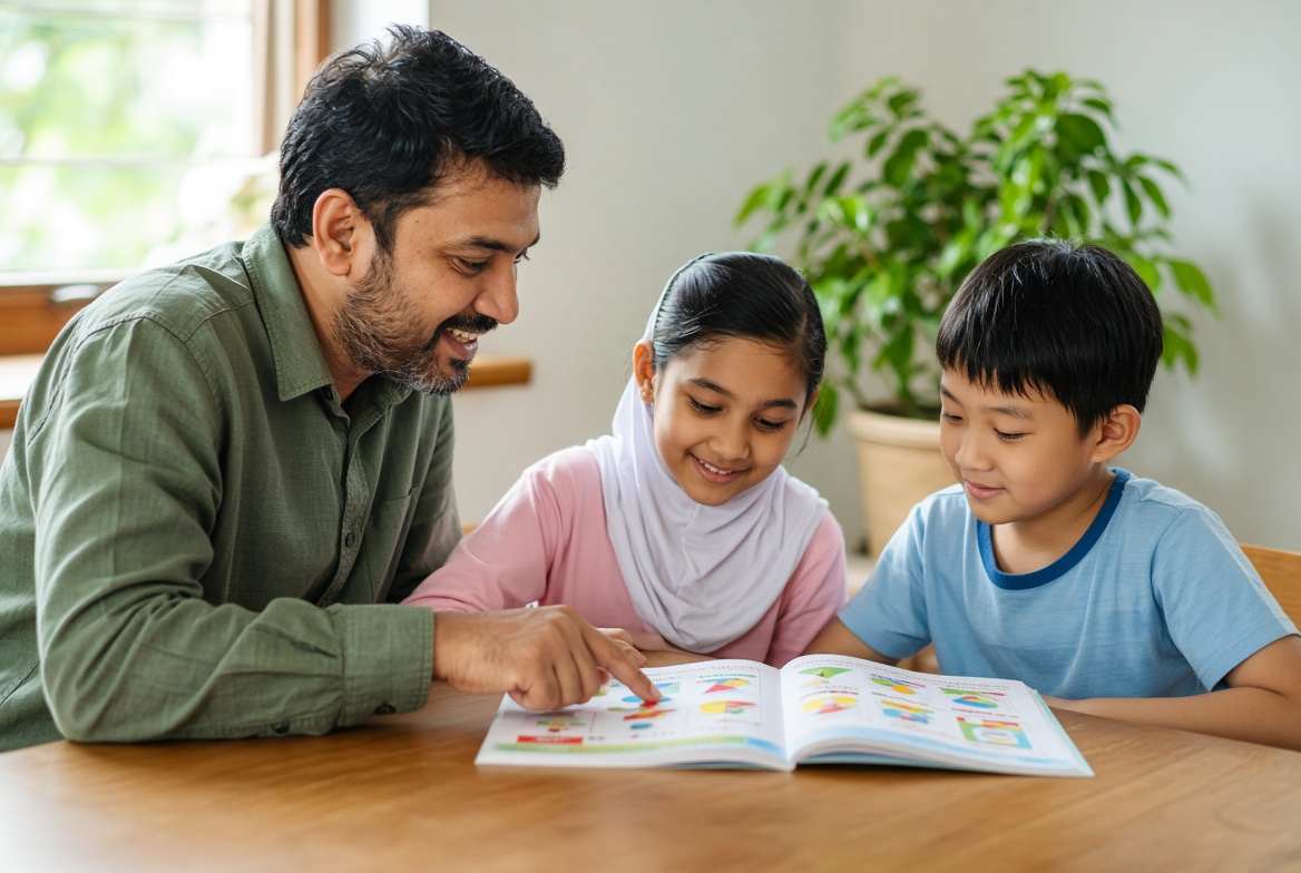 Teacher with two children